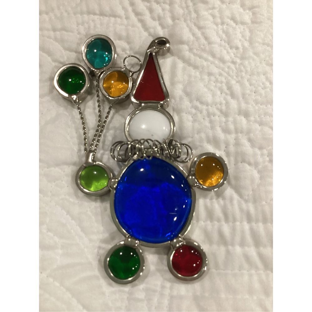 Stained Glass Clown With Balloons Ornament